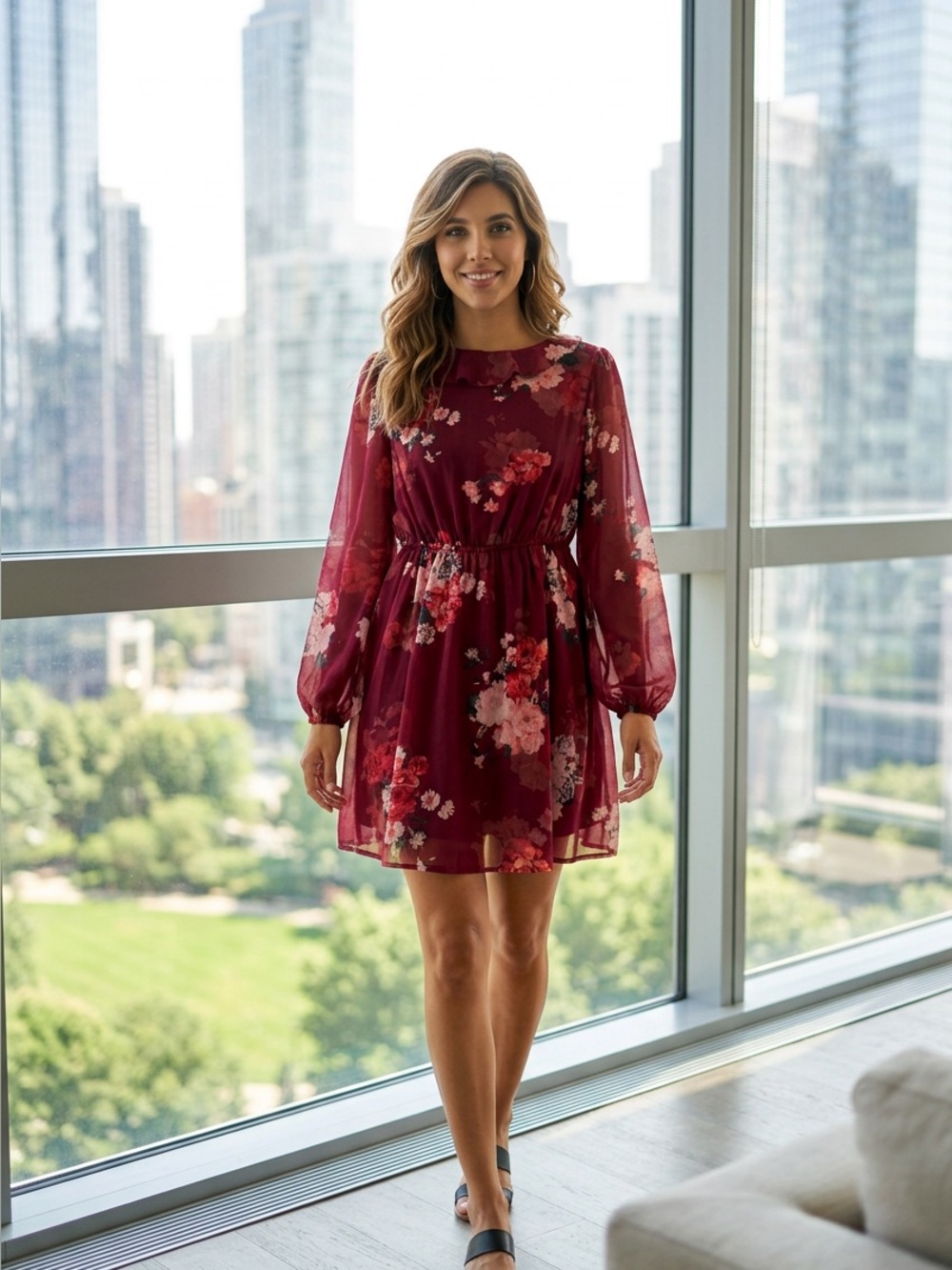 Lauren Conrad Floral Ruffle Dress w/liner - Berry Pink Floral Size Small